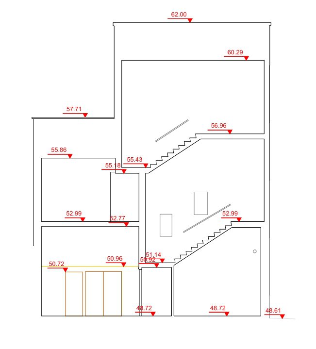 Section through a building revealing dimensions for refurbishment