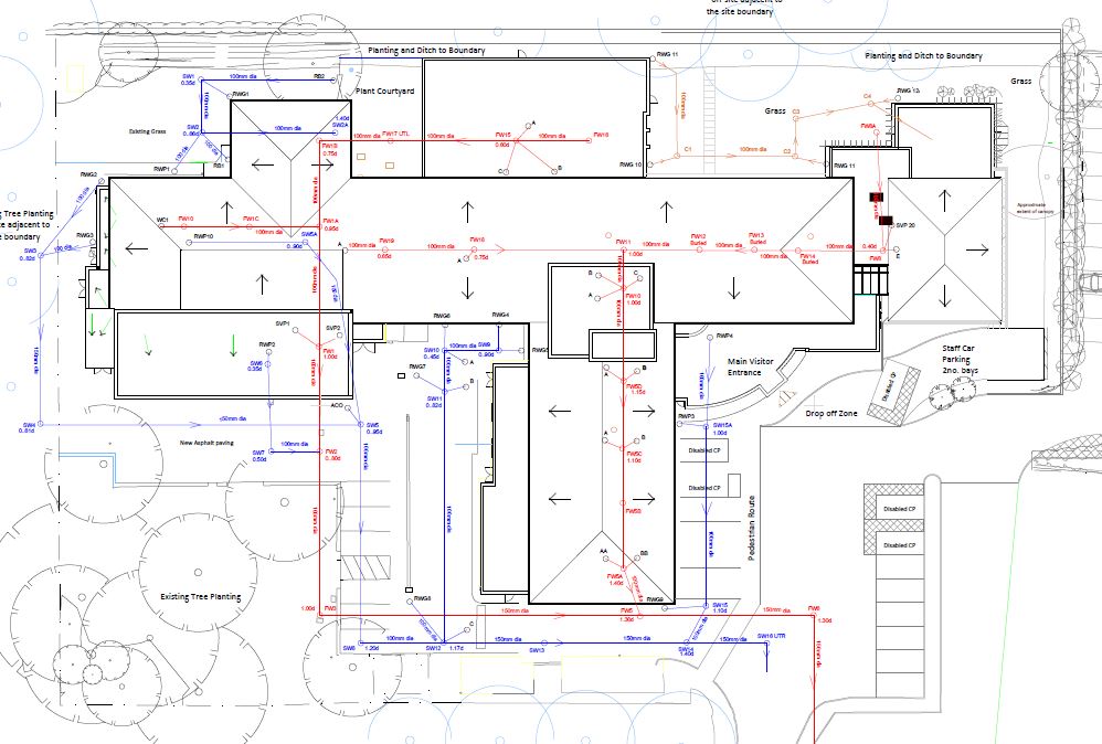 Drainage showing on a topographic survey