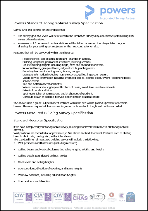 Survey specifications for new construction sites