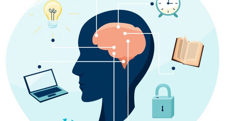 Mental health set vector background. Collection of different illustration with sad and happy people, two side brain, doctor add together puzzle of human head, psychotherapy, connection mind concept.